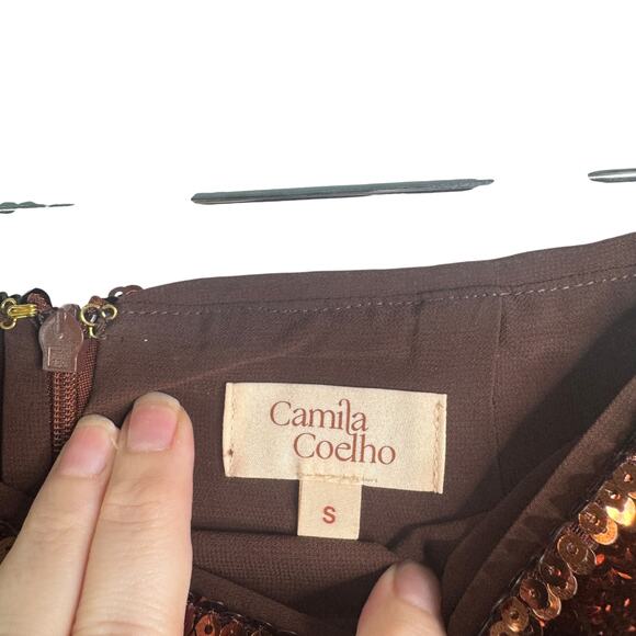 Camila Coelho Ava Crop Top Audrey Skirt Matching Set Sequin Chocolate Brown Sm S - Picture 8 of 12